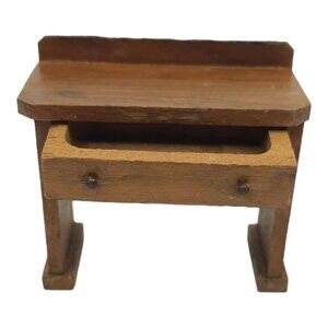 Wooden Dollhouse Desk 3.25" L x 3" T x 1.5" D Vintage 50s 2 Knob Pull Out Drawer